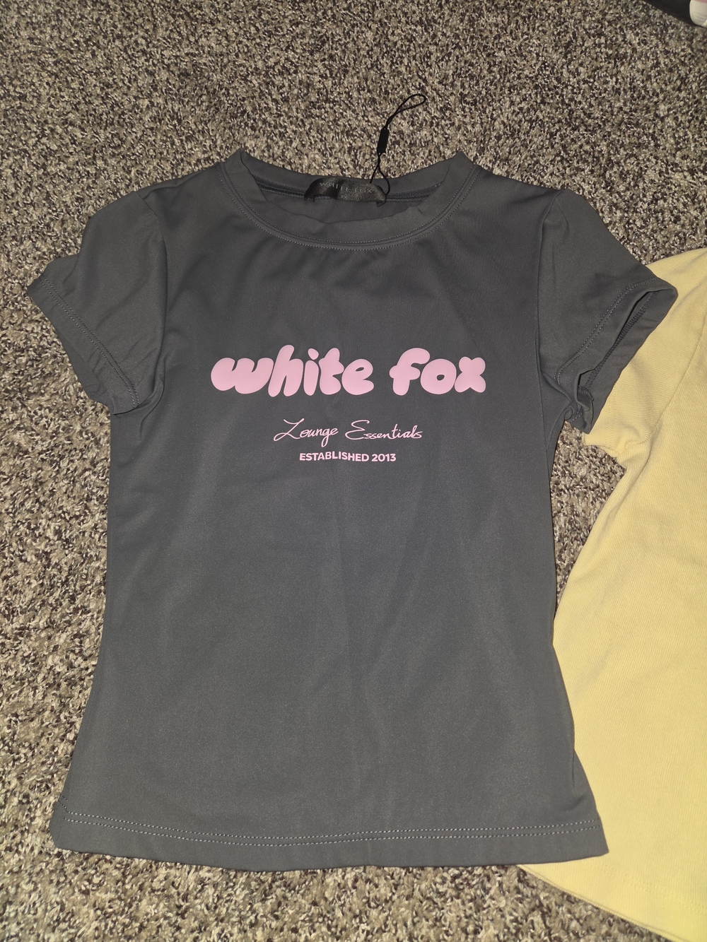 White Fox Boutique Charcoal Tee with Pink Logo